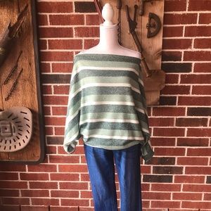 Blue, Green, & White Striped Off the Shoulder Top